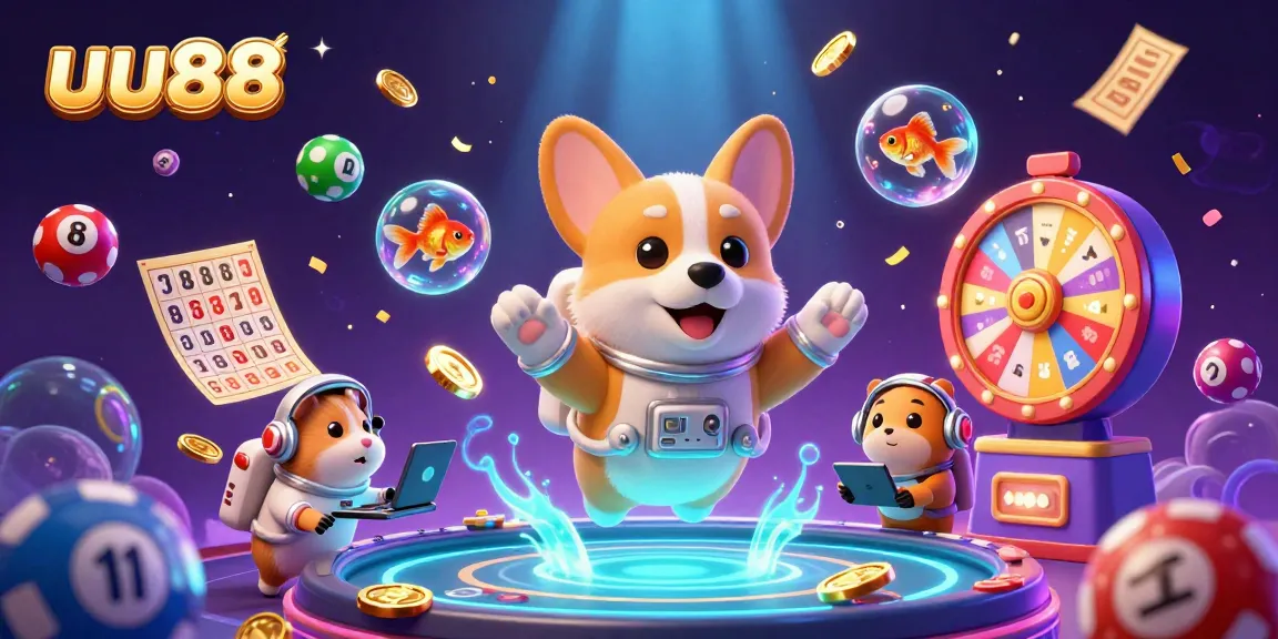 uu88 offers exciting gaming experiences in a vibrant space casino scene with unique characters.