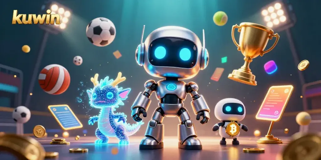 Kuwin's dynamic betting scene features the mascot, dragon, and drone, celebrating sports wins.
