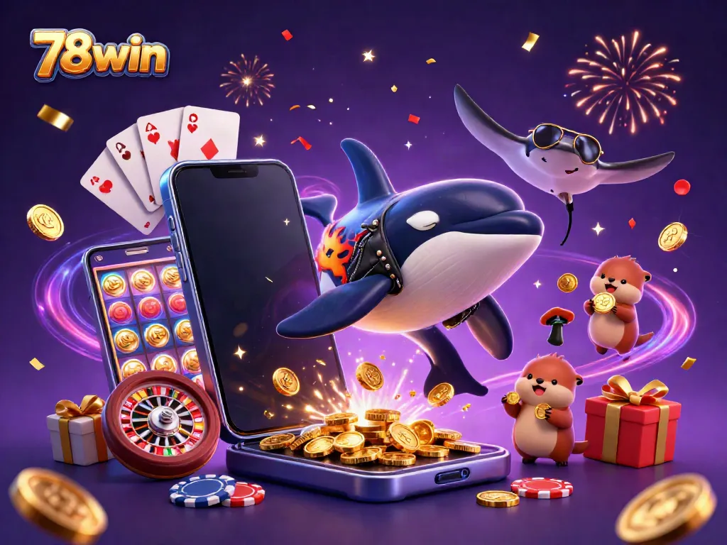 Engage with exciting features of 78win as the orca, stingray, and otters celebrate with golden coins.