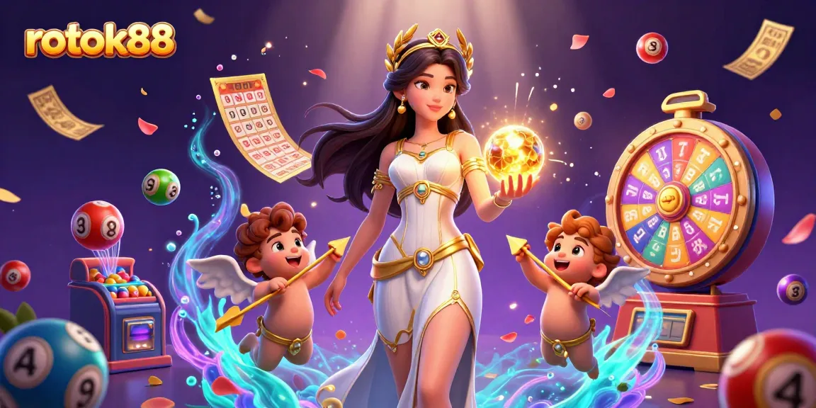 Experience the thrill with rokok88's vibrant gaming world, featuring exciting lottery elements and celestial characters.