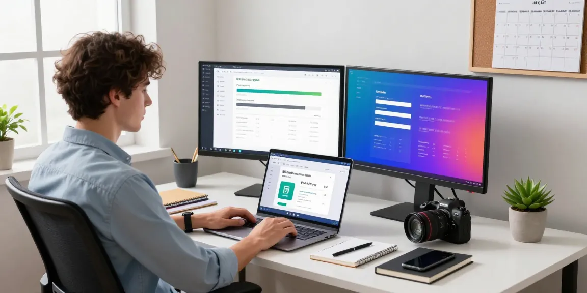 WPS Download in action on a laptop at a modern workspace filled with productivity tools and natural light.