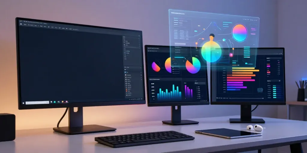 Collaboration marques influenceurs analysis in a modern software development workspace with high-tech tools.
