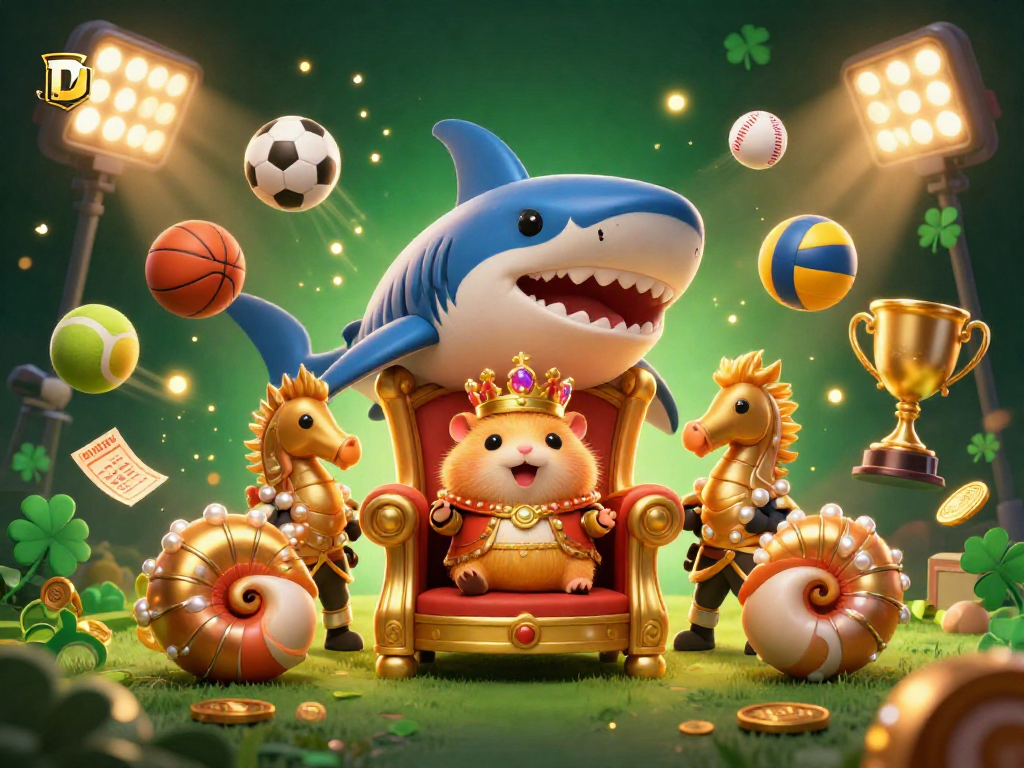 Bet on DEBET with a dynamic scene featuring a fierce hamster king and sports elements.
