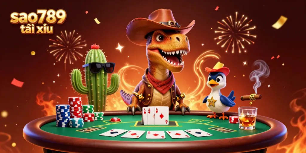 Experience immersive gaming with Sao789 tài xỉu, highlighted in a vibrant casino scene with engaging characters.