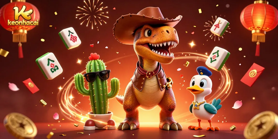 Engage with keonhacai through vibrant animated casino characters celebrating game strategies.