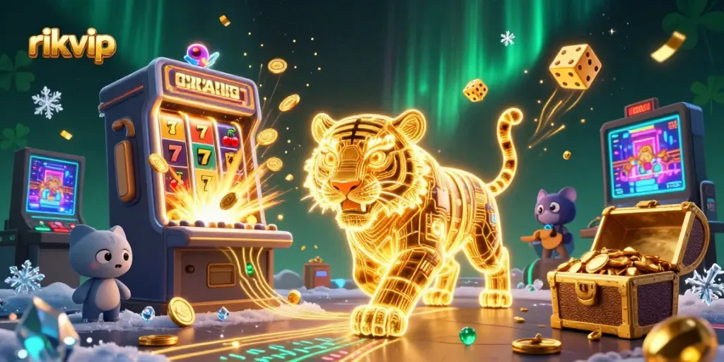 Experience the thrill of rikvip with a vibrant casino scene featuring dynamic gaming elements and a golden tiger