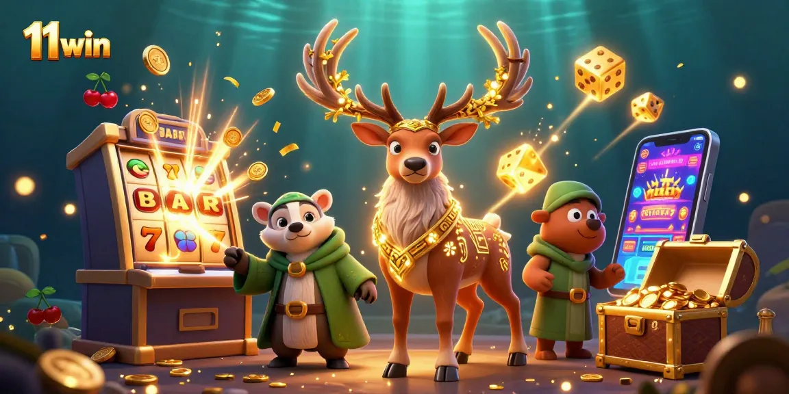 Experience the thrill of 11 win with a captivating casino scene featuring mythical characters and vibrant slot elements.