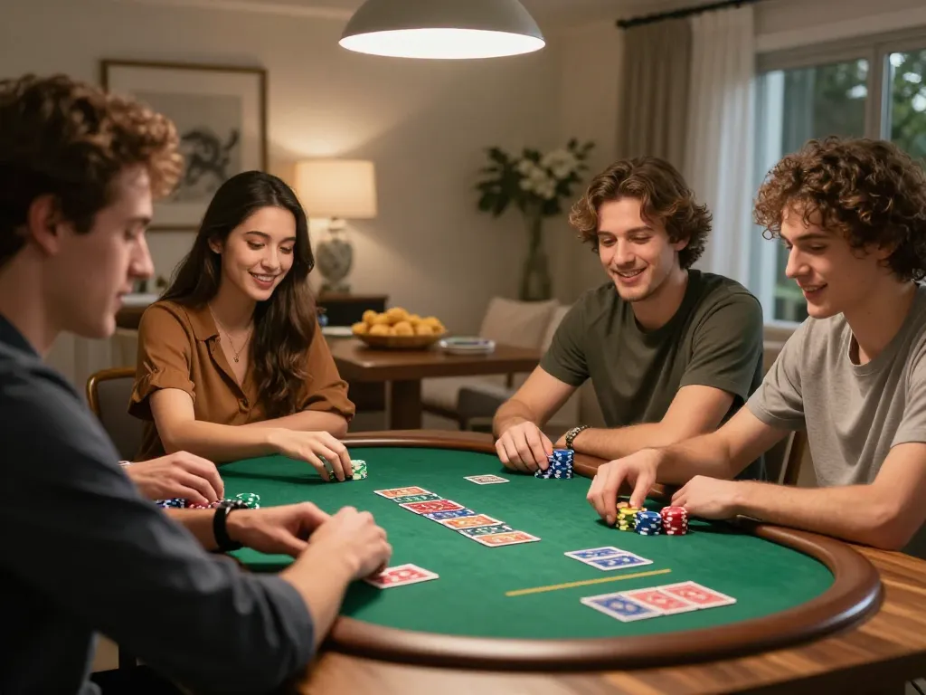 Socolive viewers enjoying an intense poker game with friends, showcasing chips and cards in action.