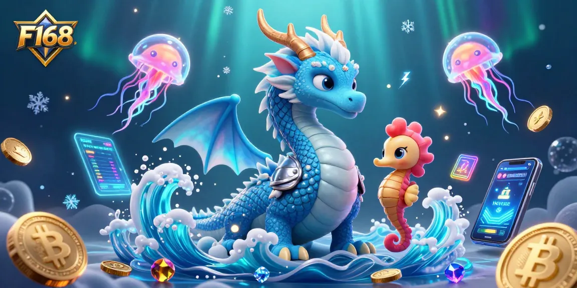 Engage with F168 in a vibrant underwater casino scene, showcasing crypto elements and enchanting sea creatures.