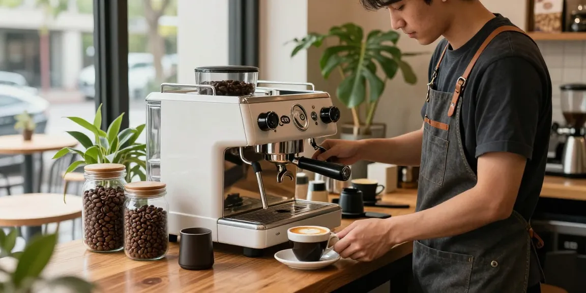 Barista using ROKOK88 espresso machine to create perfect espresso with rich crema in a stylish café.