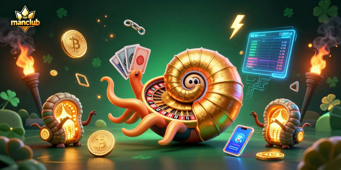 Engage in thrilling casino action with manclub's giant nautilus and glowing game elements.