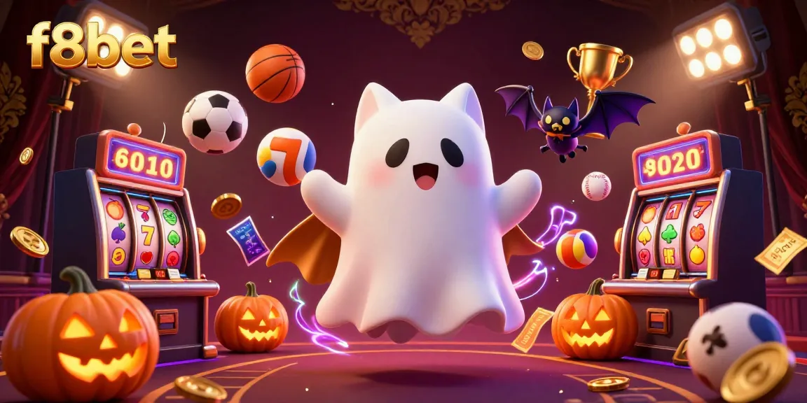 Engage with the vibrant world of f8bet, featuring a ghost cat in a haunted casino surrounded by dynamic action.