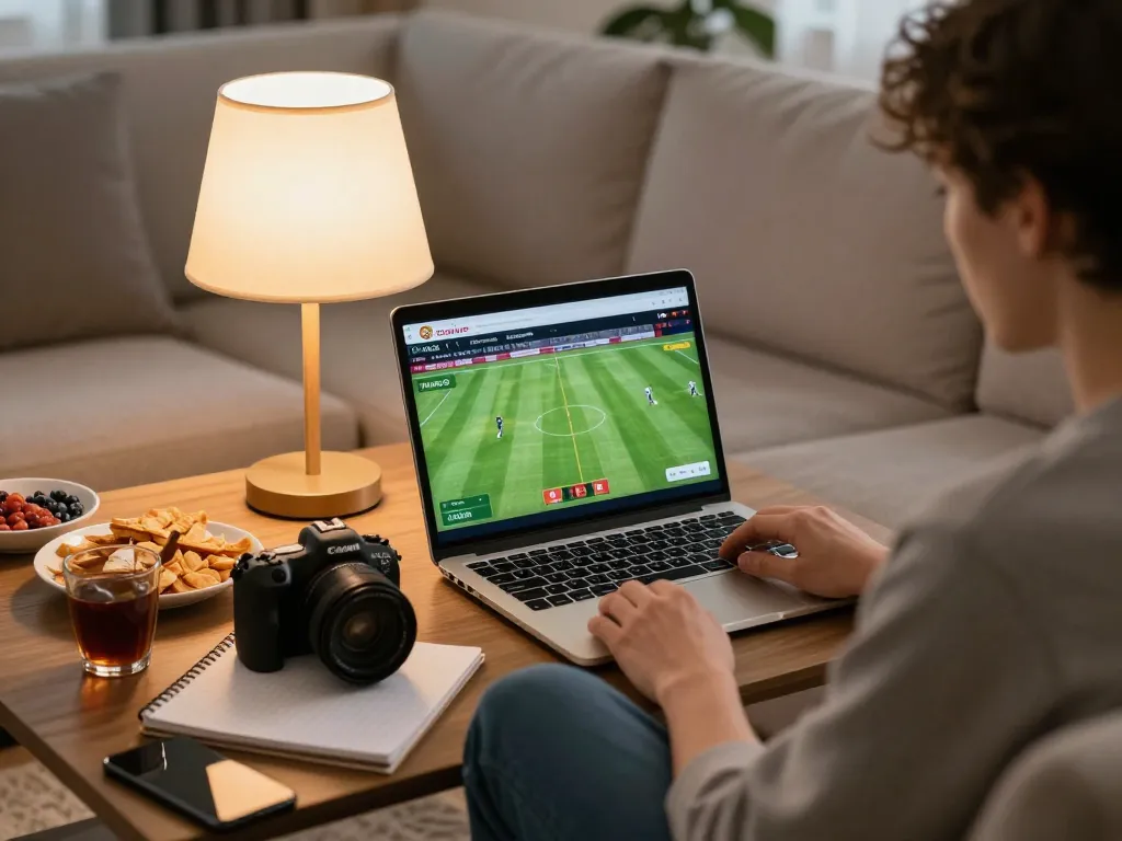 Enjoying online soccer betting through Socolive in a comfortable home setting, promoting responsible gaming.