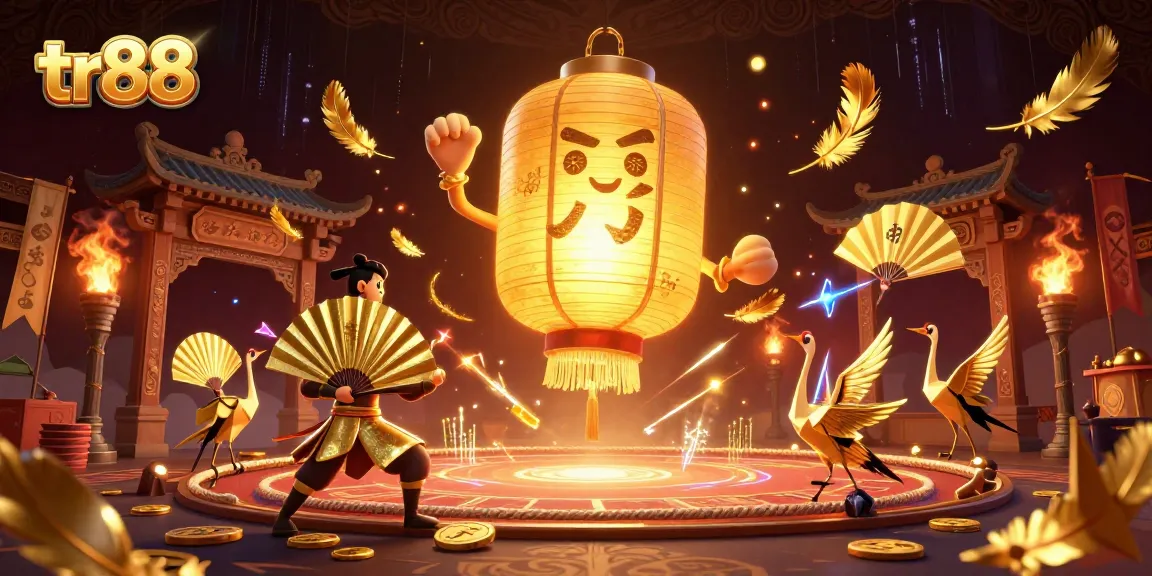 Experience thrilling gameplay with tr88, as golden lanterns and warriors illuminate the casino.