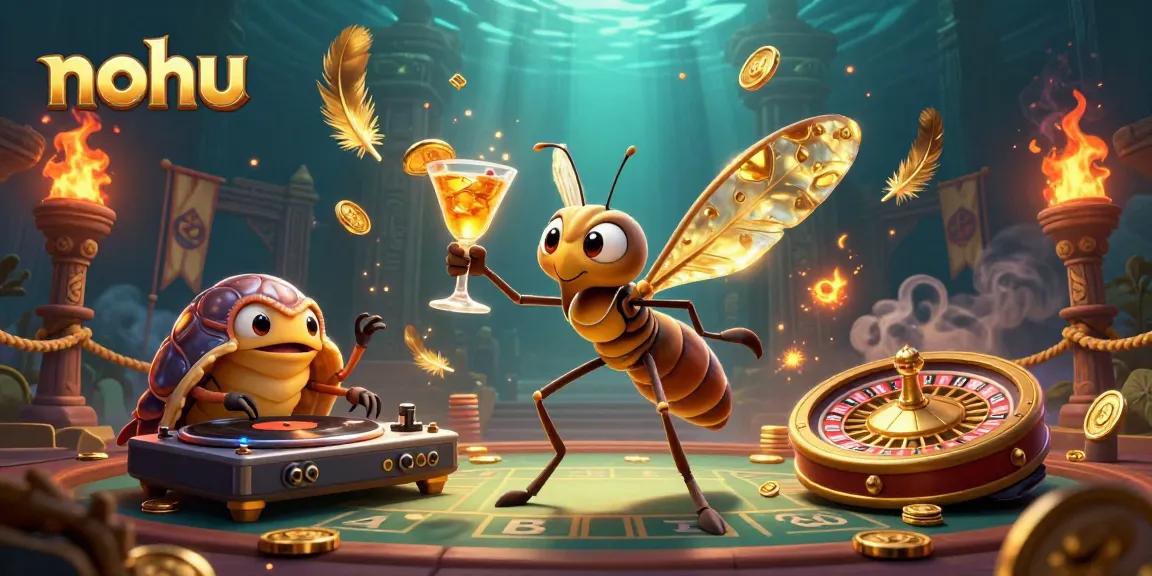Experience the thrill of nohu casino excitement with a vibrant, dynamic 3D illustration of unique characters and gaming elements.