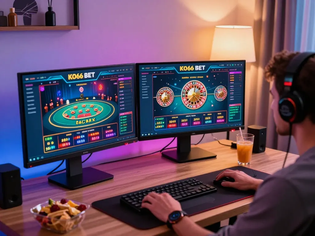 Engaged user enjoying KO66 BET live casino experience in a modern gaming setup.