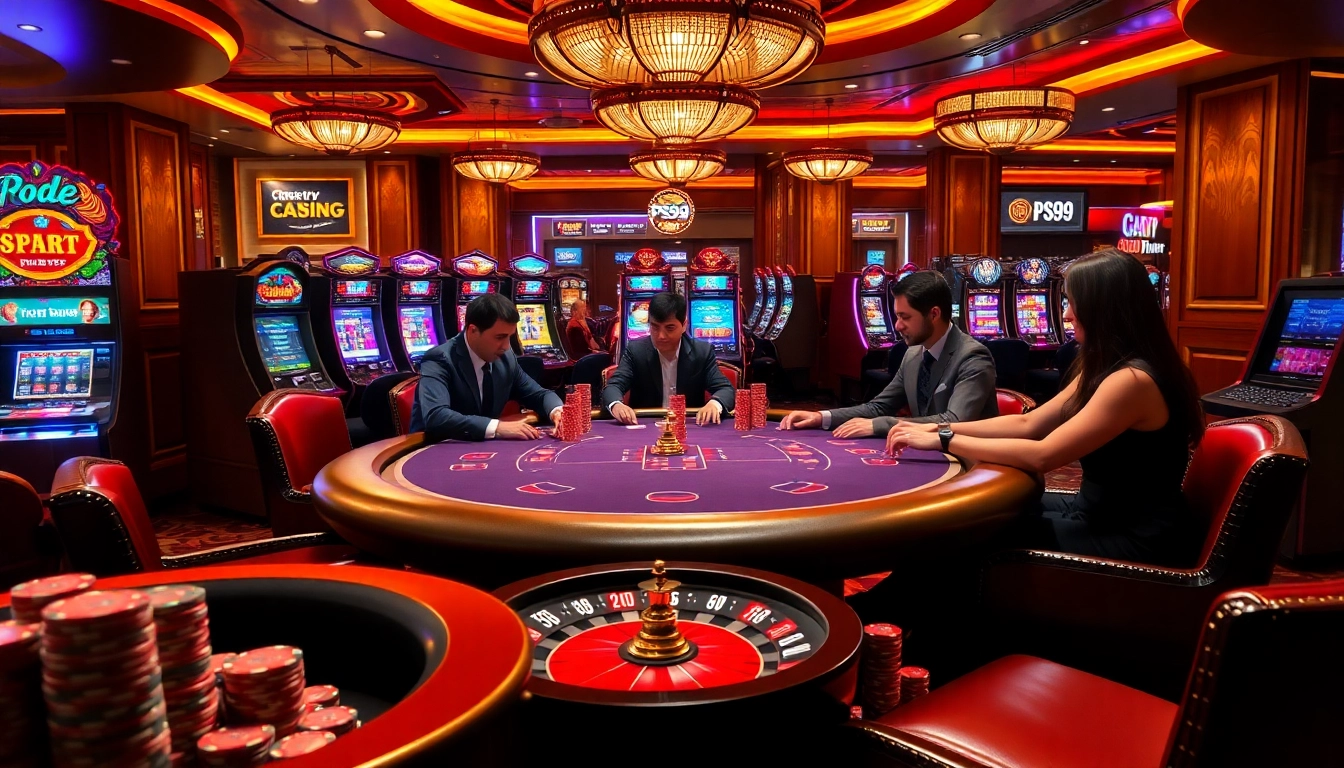 Experience thrilling gameplay at PS99 with vibrant casino elements like poker tables and slots.