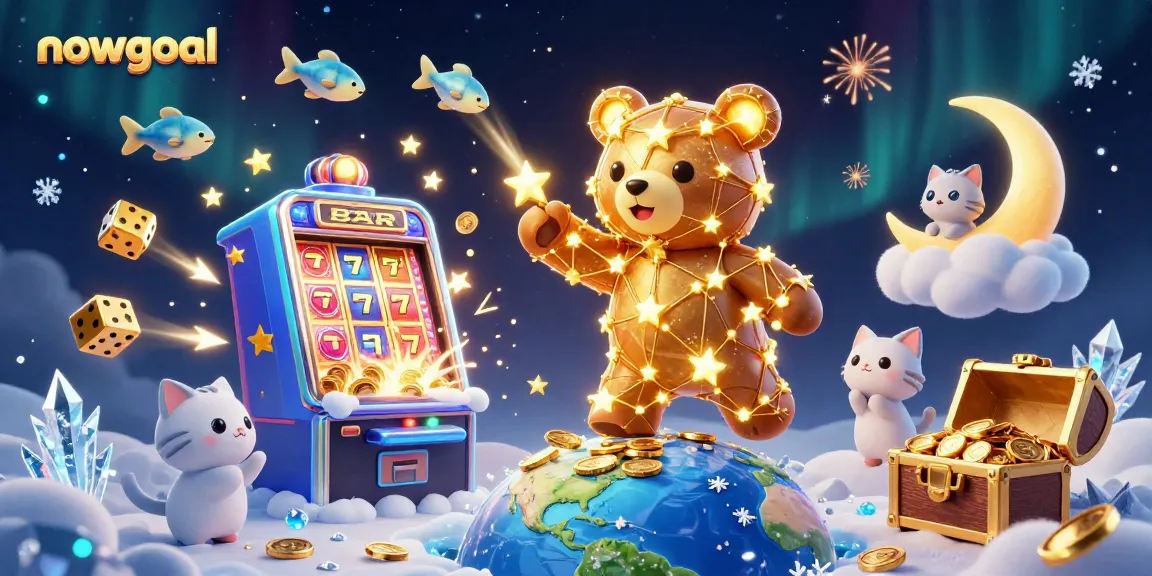 Engage with real-time scores on nowgoal while enjoying a vivid 3D illustration of golden stars and casino games.