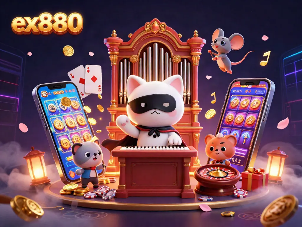 Spin and win with ex880 in a mesmerizing 3D casino scene featuring vibrant gaming elements.
