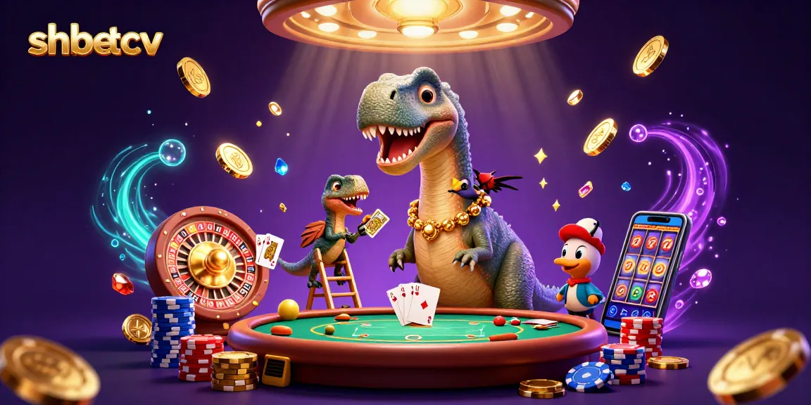Engage in thrilling gameplay at shbetcv with a vibrant 3D casino scene featuring a giant brontosaurus