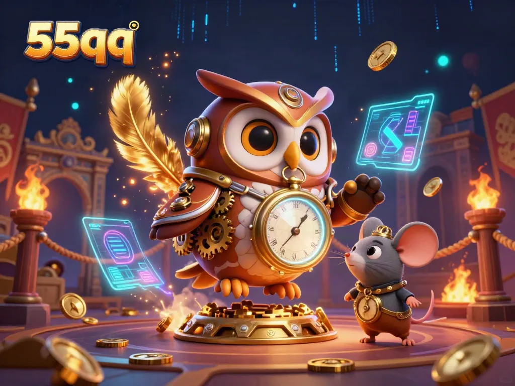 Experience the thrill of 55qq with dynamic gaming elements and vibrant characters in a steampunk-themed casino.