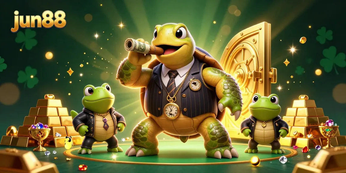 Experience the thrill of winning at jun88 with a vibrant and dynamic casino scene featuring unique characters and treasures.