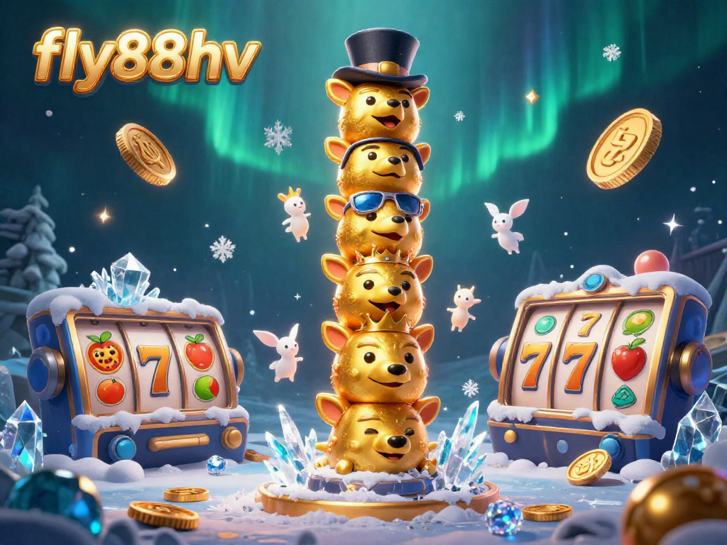 Experience the thrill of fly88hv with a dynamic casino illustration featuring exciting slot reels and vivid characters.