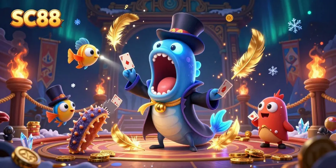 SC88 brings excitement as deep-sea creatures perform captivating casino magic tricks in a vibrant arena.