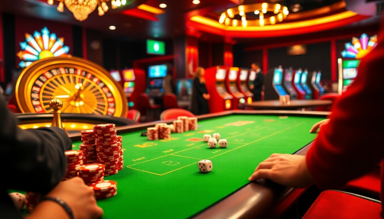 Experience lu88 fun with vibrant casino games, poker chips, and an exciting roulette wheel.