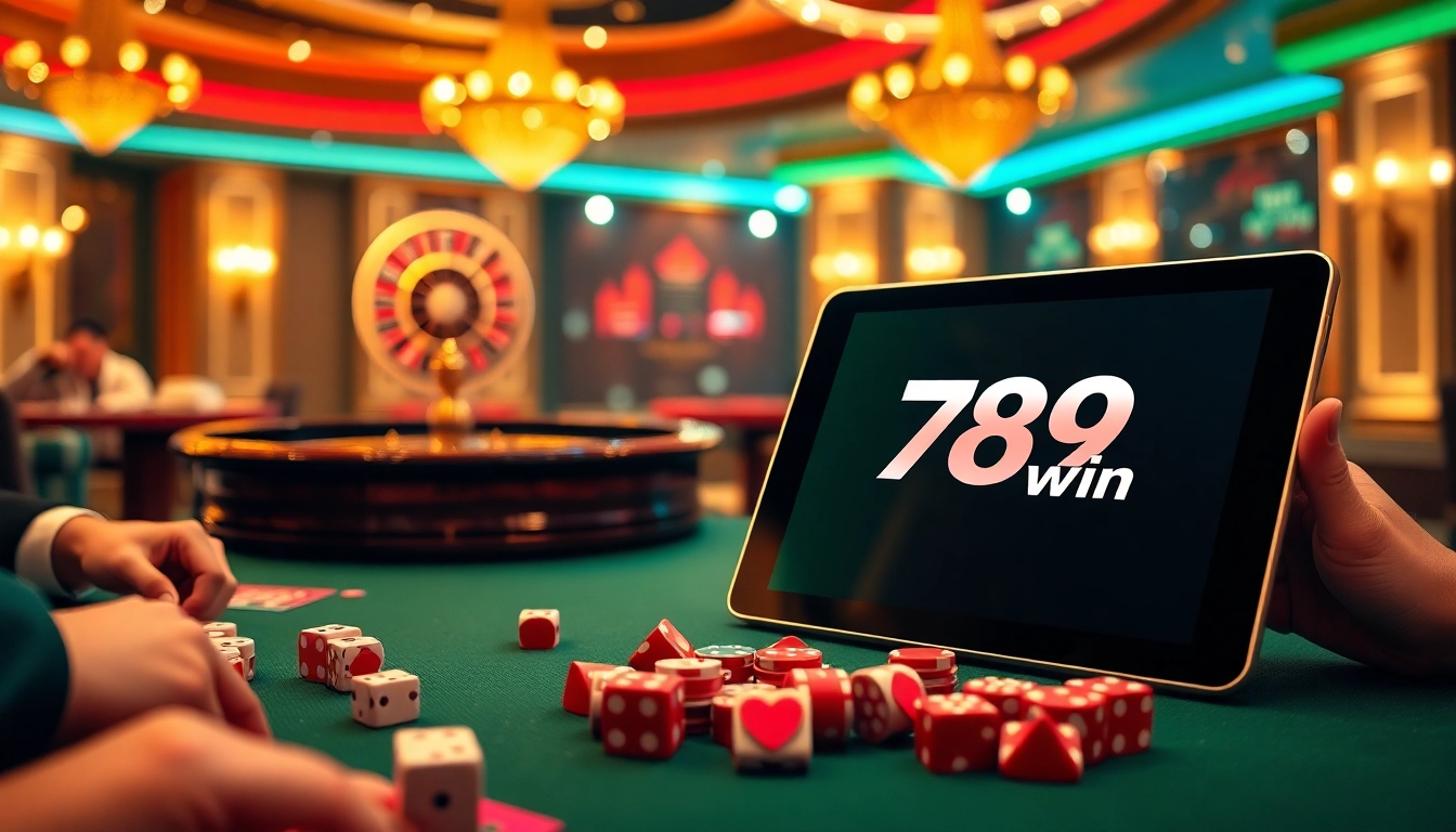 Players enjoying poker and roulette at 789win's online casino, showcasing excitement and luxury.