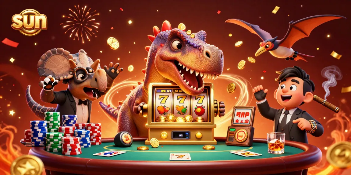 Experience the sun jackpot with the pachycephalosaurus at a colorful casino scene.