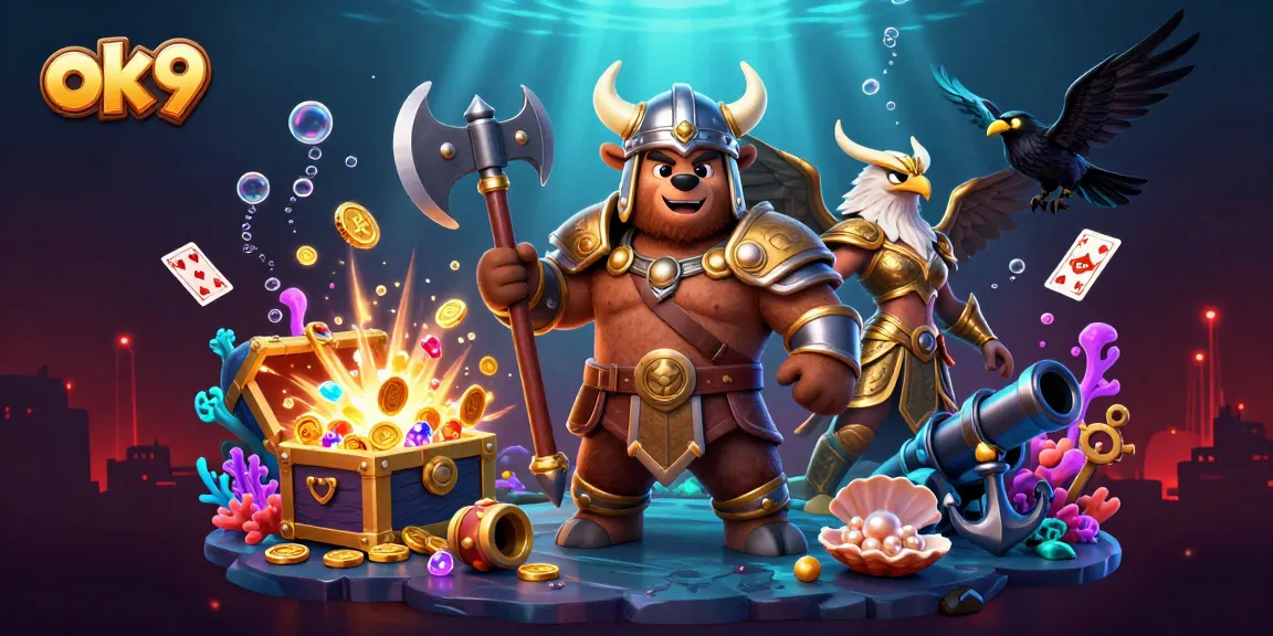 Experience the thrill of ok9 with a Viking bear, Valkyrie eagle, and dynamic casino elements.